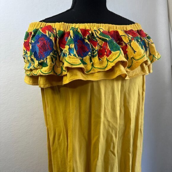 Umgee Shirt Womens S Yellow Off Shoulder sleeveless Floral Embroidered Boho - Picture 2 of 6